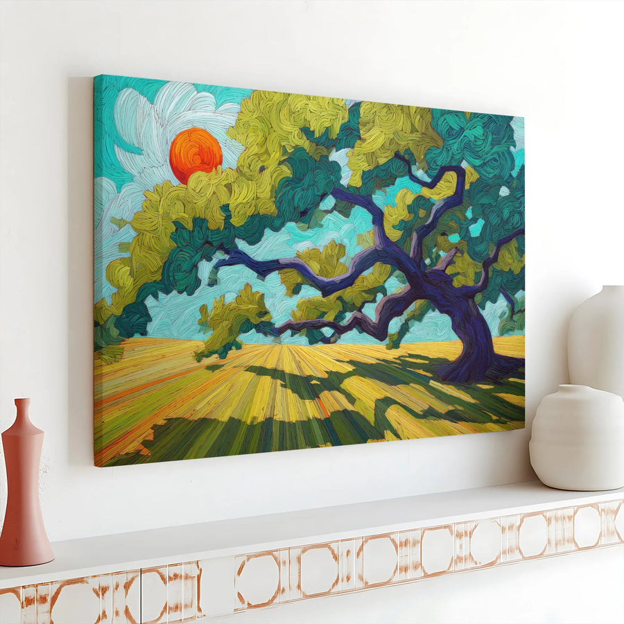 Tree of Life Canvas Print | Modern Colorful Tree Painting with Sunset | Premium Gallery Wrapped Wall Art | Living Room Decor & Nature Lover Gift