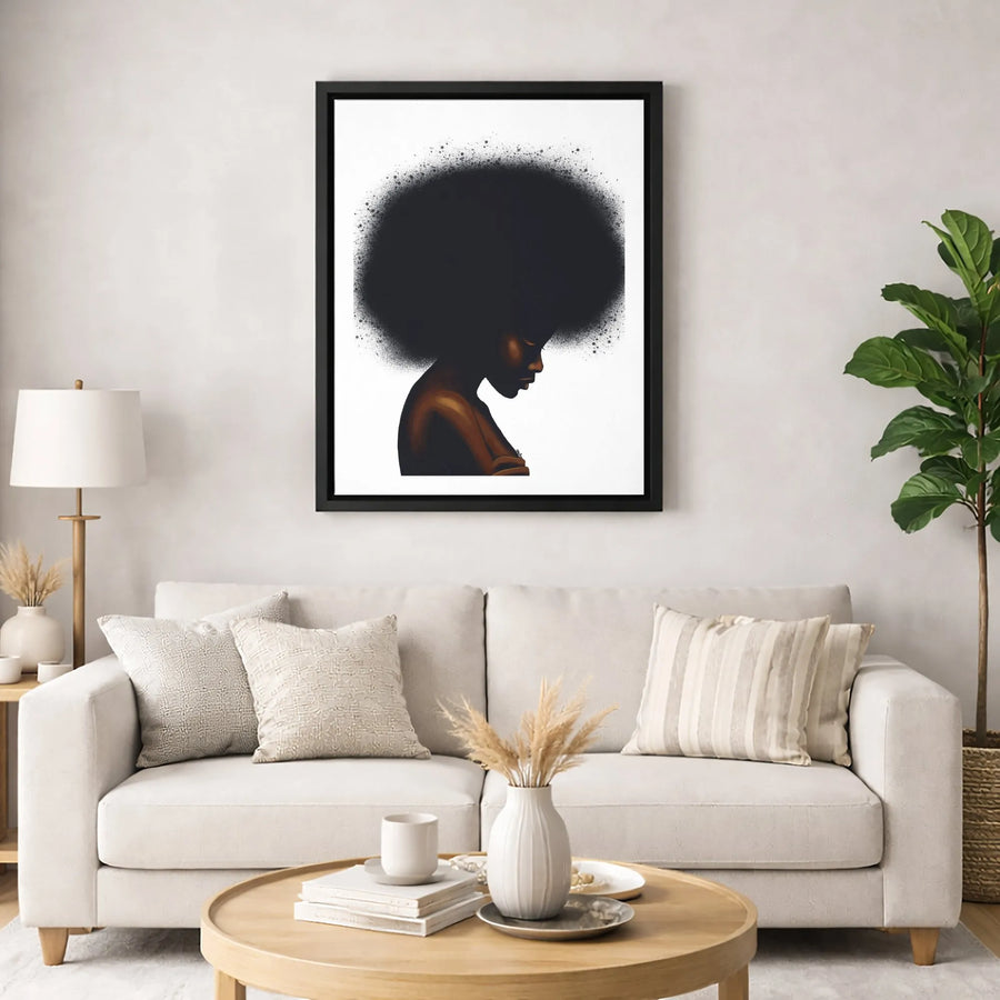 Black Woman Afro Canvas Print | Minimalist Natural Hair Silhouette Art | Gallery-Quality 1.25" Profile | Empowering Home Decor Gift