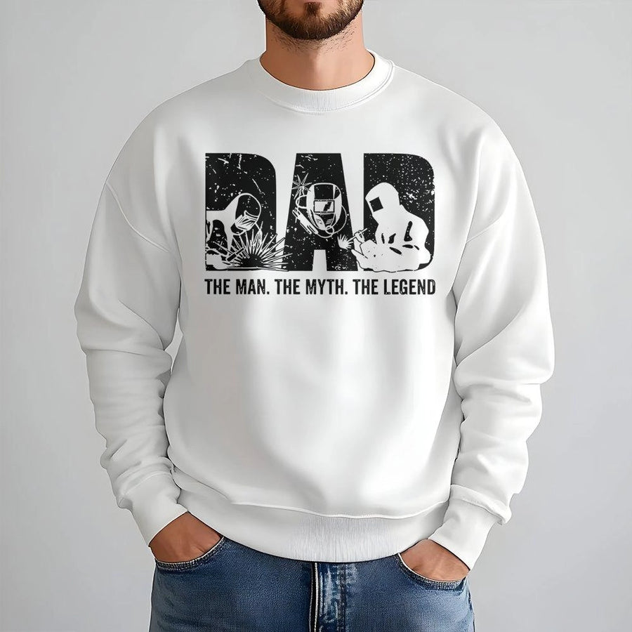 Welding Dad Sweatshirt | The Man The Myth The Legend Graphic | Premium Cotton Blend | Funny Father's Day 2026 Gift for Welder Husband