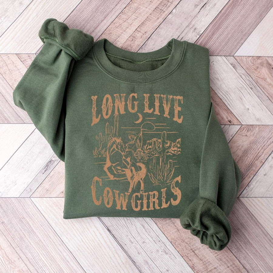 Long Live Cowgirls Sweatshirt | Vintage Western Rodeo Graphic | Soft Cotton Blend Crewneck | Trendy Country Music Festival Gift For Her