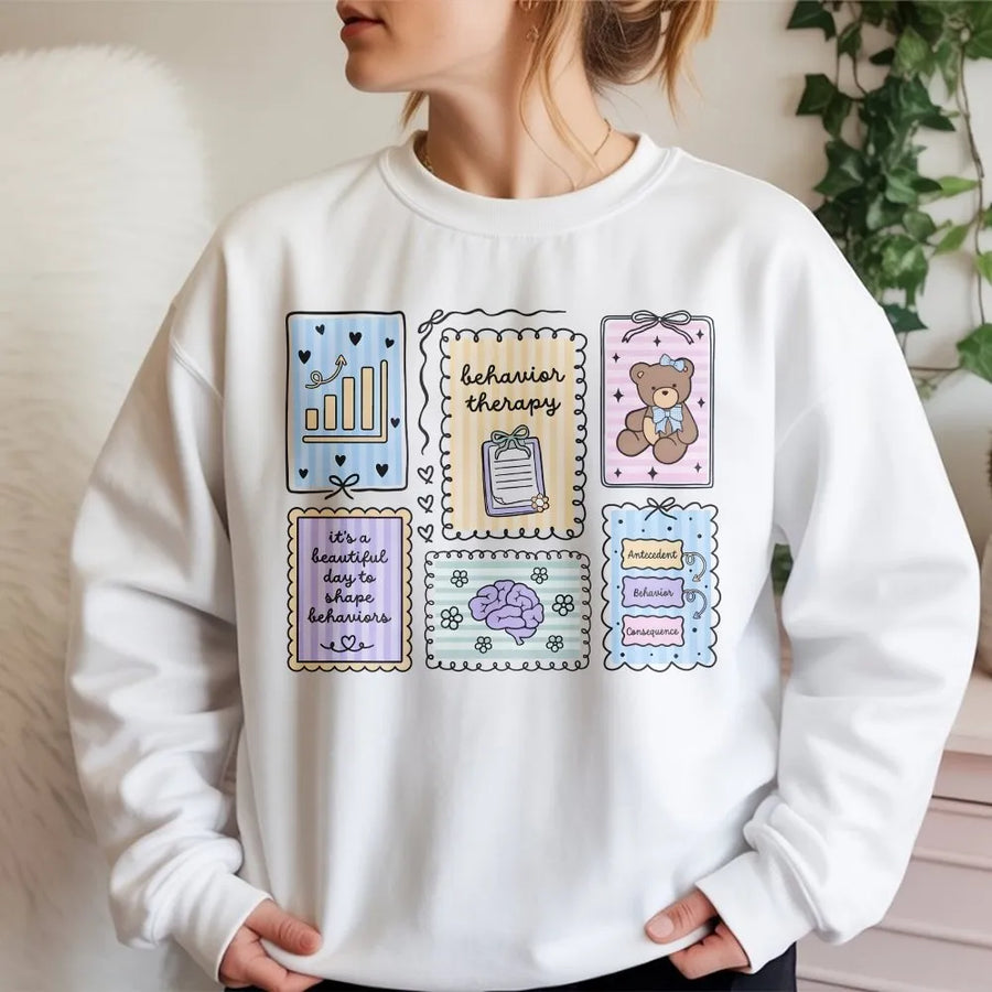 Behavior Analyst Sweatshirt | ABA Therapy Tools Collage Design | Soft Cotton Blend Sweatshirt | Gift for BCBA or Sped Teacher