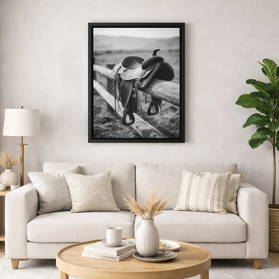 Western Horse Saddle Wall Art | Black and White Farmhouse Decor | Premium 1.25" Gallery Canvas | Rustic Cowboy Ranch Home Gift