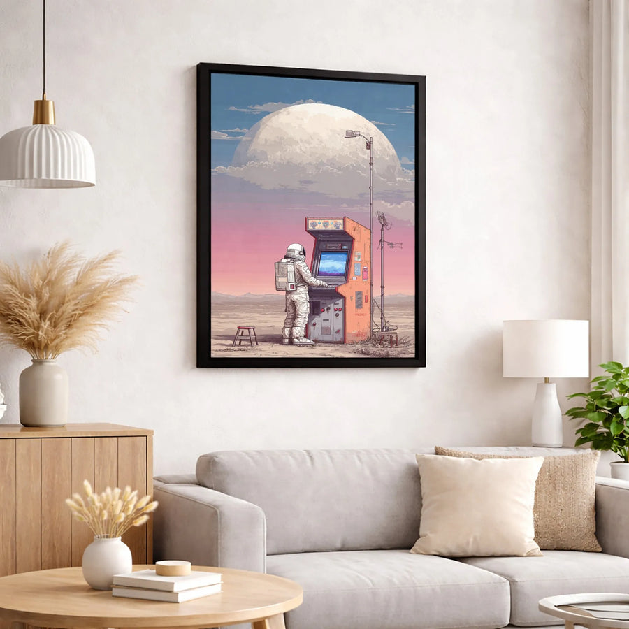 Astronaut Arcade Canvas Wall Art | Retro Pixel Art Gaming Space Decor | Premium Gallery Wrap Print | Unique Gamer Gift for Office and Bedroom