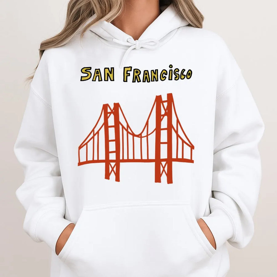 San Francisco Hoodie | Golden Gate Bridge Graphic Print | Premium Cotton Blend Pullover | California Souvenir Travel Gift for Tourists