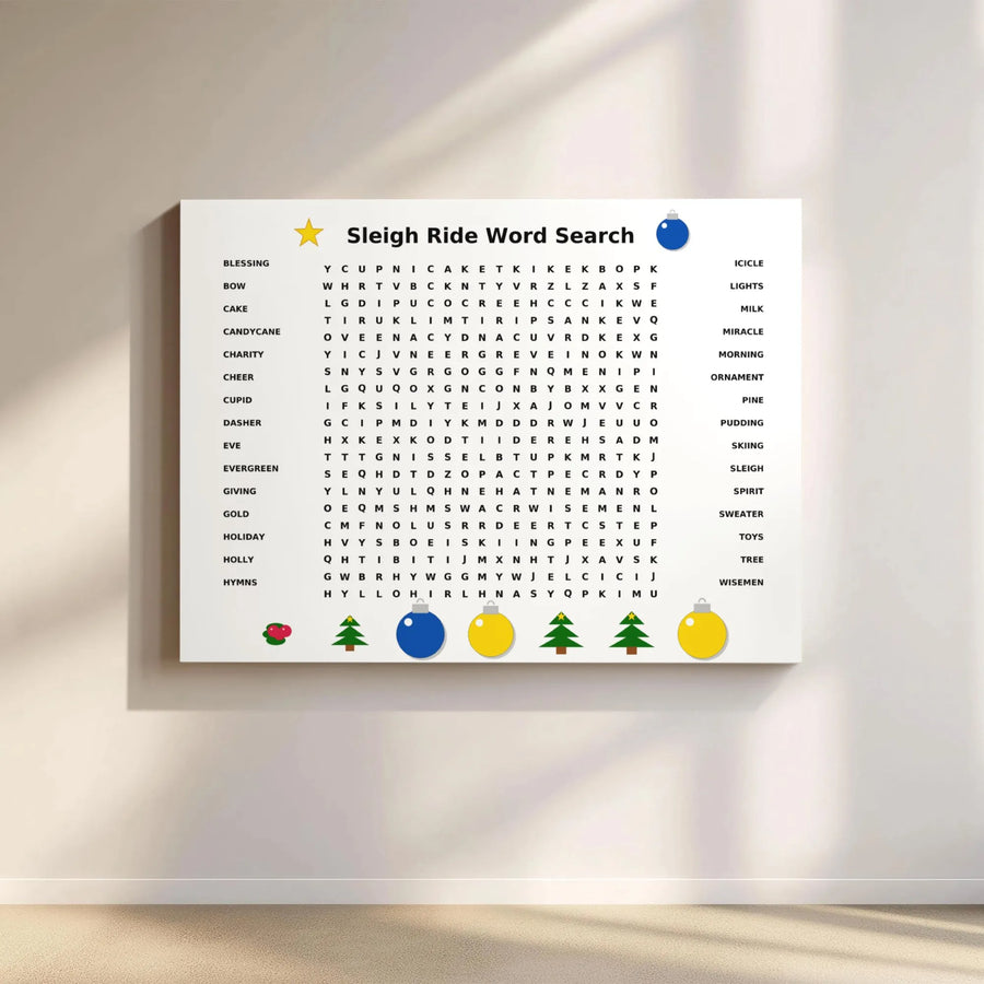 Christmas Word Search Canvas Art | Festive Holiday Party Game Wall Decor | Premium Gallery Wrap Print | Fun Seasonal Activity Gift for Family