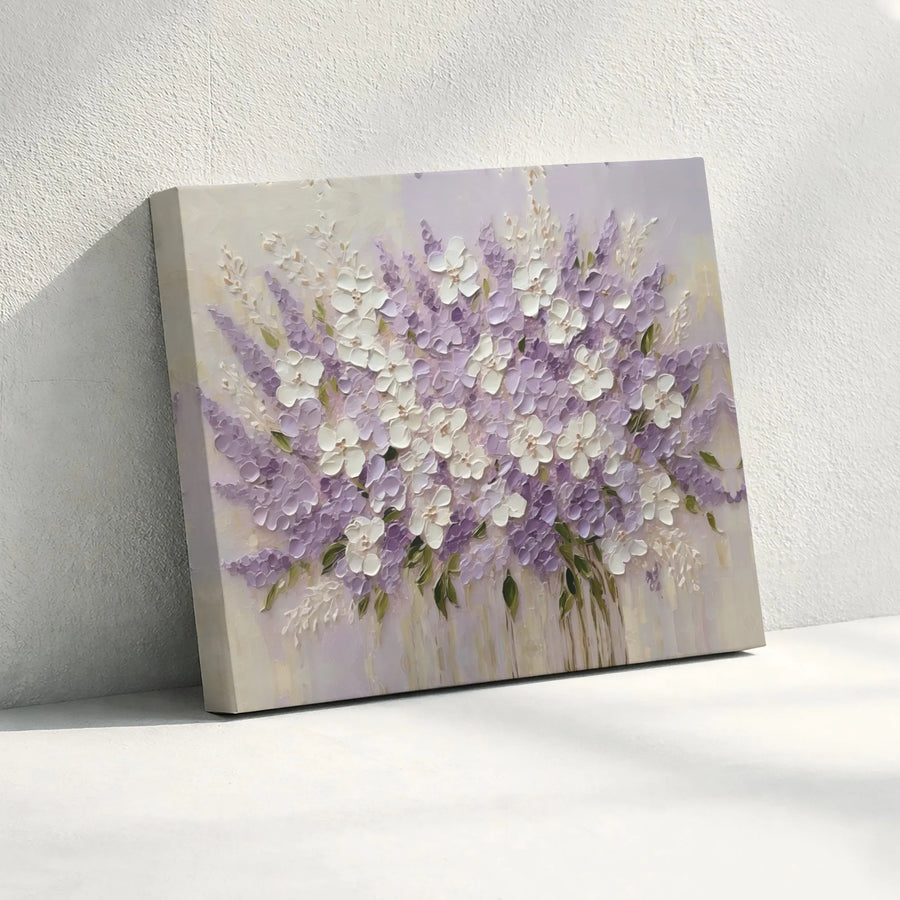 Purple Floral Canvas Wall Art | Textured Impasto Flower Painting | Gallery-Quality Fade-Resistant Print | Elegant Botanical Home Decor Gift