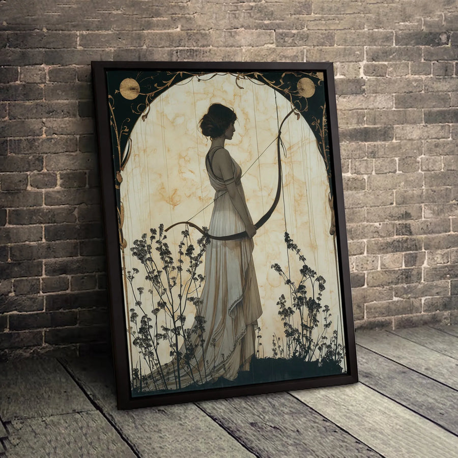 Art Nouveau Archer Goddess Wall Art | Mythological Huntress Canvas Print | Premium Gallery-Wrapped Decor | Elegant Home and Office Gift