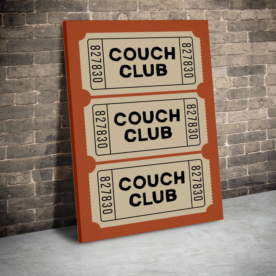 Couch Club Wall Art | Vintage Ticket Stub Graphic | Premium 1.25 Inch Canvas Print | Retro Home Decor Gift for Movie Lovers