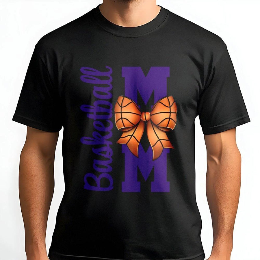 Basketball Mom T-Shirt | Bow Graphic Sport Design | Premium 100% Cotton | Proud Game Day Gift For Basketball Mothers