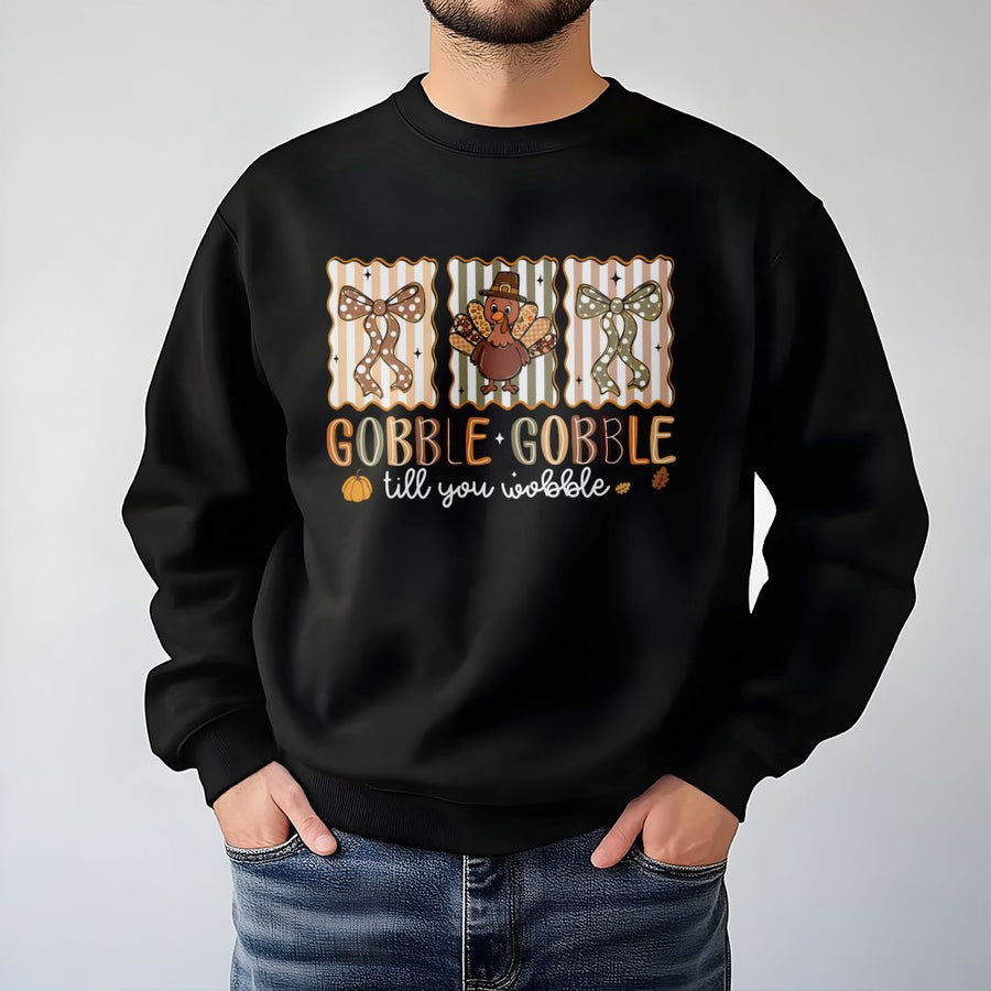 Gobble Gobble Till You Wobble Sweatshirt | Cute Turkey Fall Graphic | Premium Cotton Blend Crewneck | Thanksgiving Gift for Her and Him
