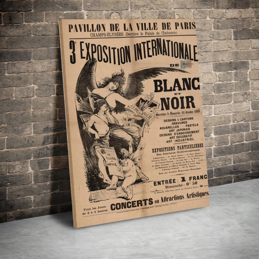 Vintage Paris Exhibition Poster | 1888 Blanc Et Noir Art Print | Gallery Quality Canvas | French Victorian Home Decor Wall Art