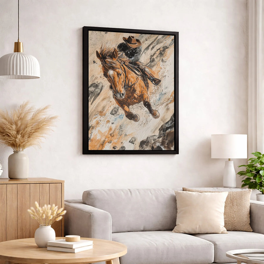 Western Cowboy Wall Art | Galloping Horse Watercolor Print | Premium 1.25" Gallery Canvas | Rustic Home Decor Gift for Horse Lovers