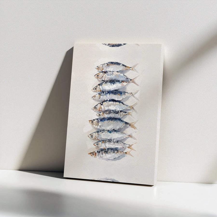 Sardine Painting Canvas Print | Modern Coastal Fish Art | Thick Gallery Wrap Canvas | Premium Kitchen & Dining Room Decor Gift
