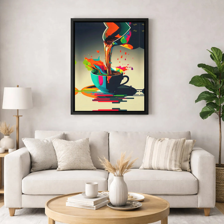 Abstract Coffee Canvas Wall Art | Colorful Pouring Liquid Pop Art | 1.25 Inch Premium Gallery Wrap | Modern Kitchen & Cafe Decor Gift