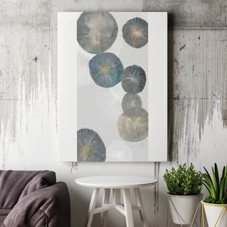 Abstract Blue Circles Vertical Canvas | Modern Cascading Geometric Art | Premium Gallery Wrap Print | Minimalist Wall Decor for Living Room or Office