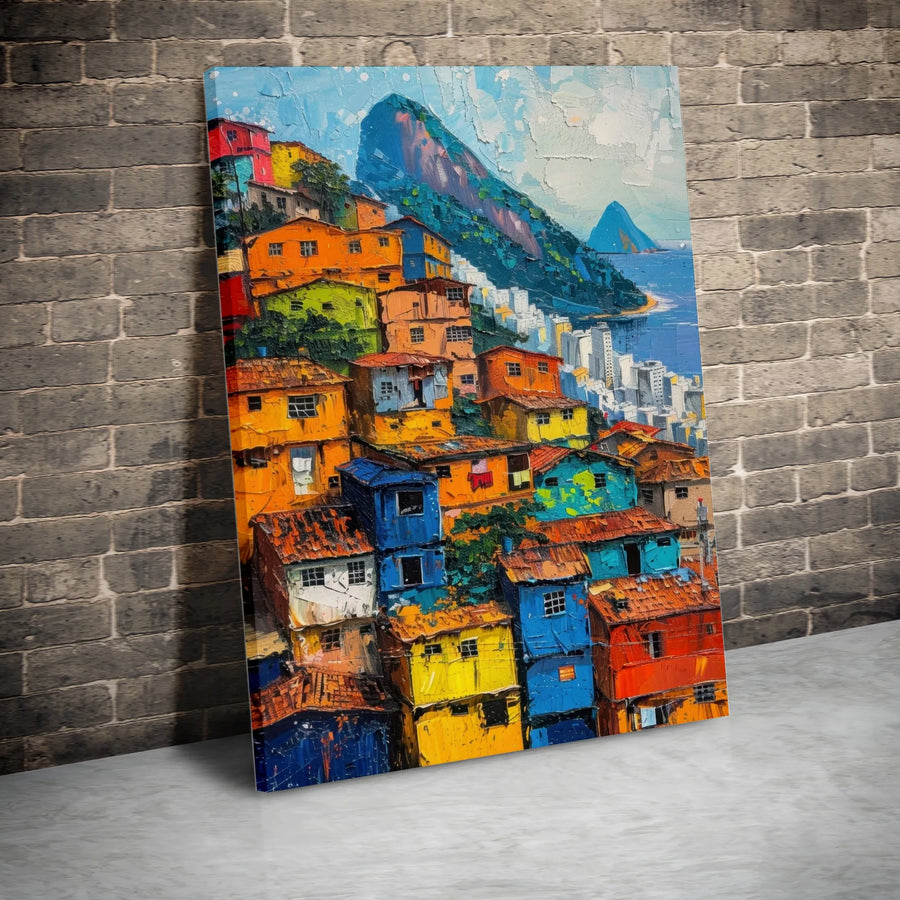 Colorful Favela Canvas Print | Vibrant Rio de Janeiro Painting Art | Premium Gallery Wrap Canvas | Modern Brazil Travel Decor Gift