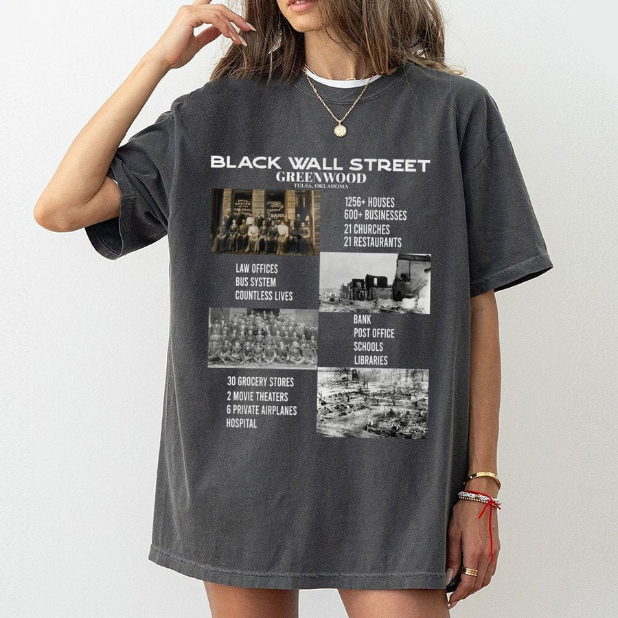 Black Wall Street T-Shirt | Greenwood Tulsa Oklahoma History Graphic | 100% Cotton Premium Tee | African American Heritage Month Gift