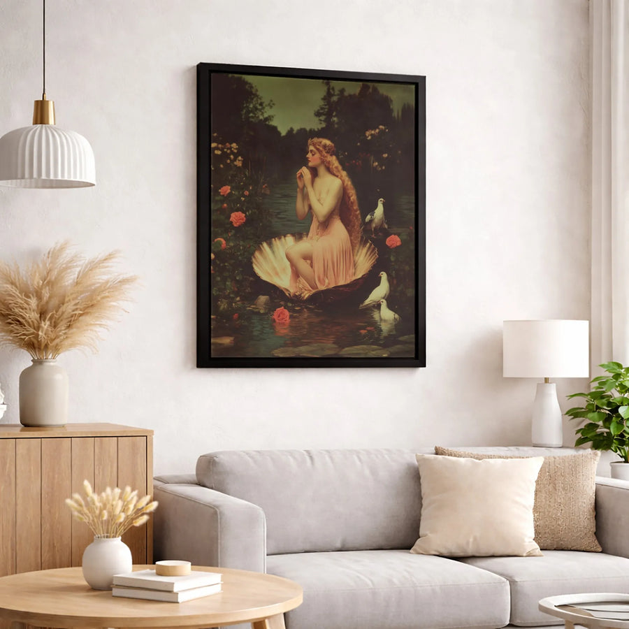 Venus On A Seashell Canvas Wall Art | Romantic Renaissance Revival Painting | Premium Gallery-Wrapped Print | Elegant Bedroom Living Room Decor
