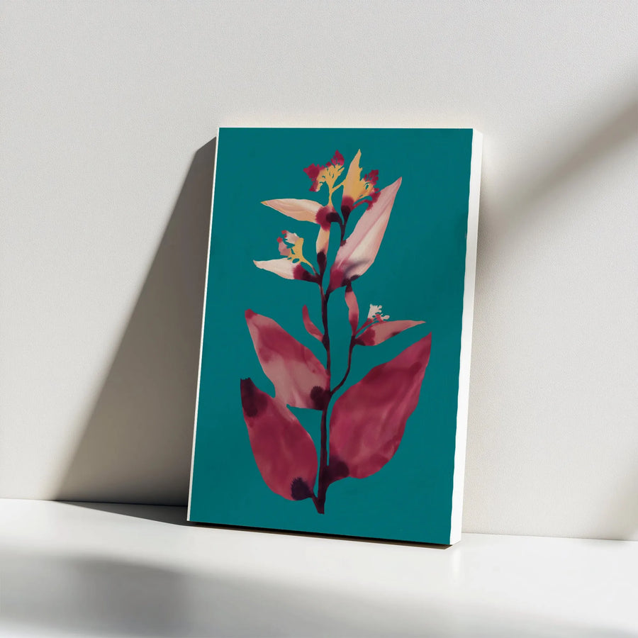 Modern Botanical Canvas Art | Abstract Tropical Flower Painting in Teal and Pink | Premium Gallery Quality Print | Living Room Wall Decor Gift