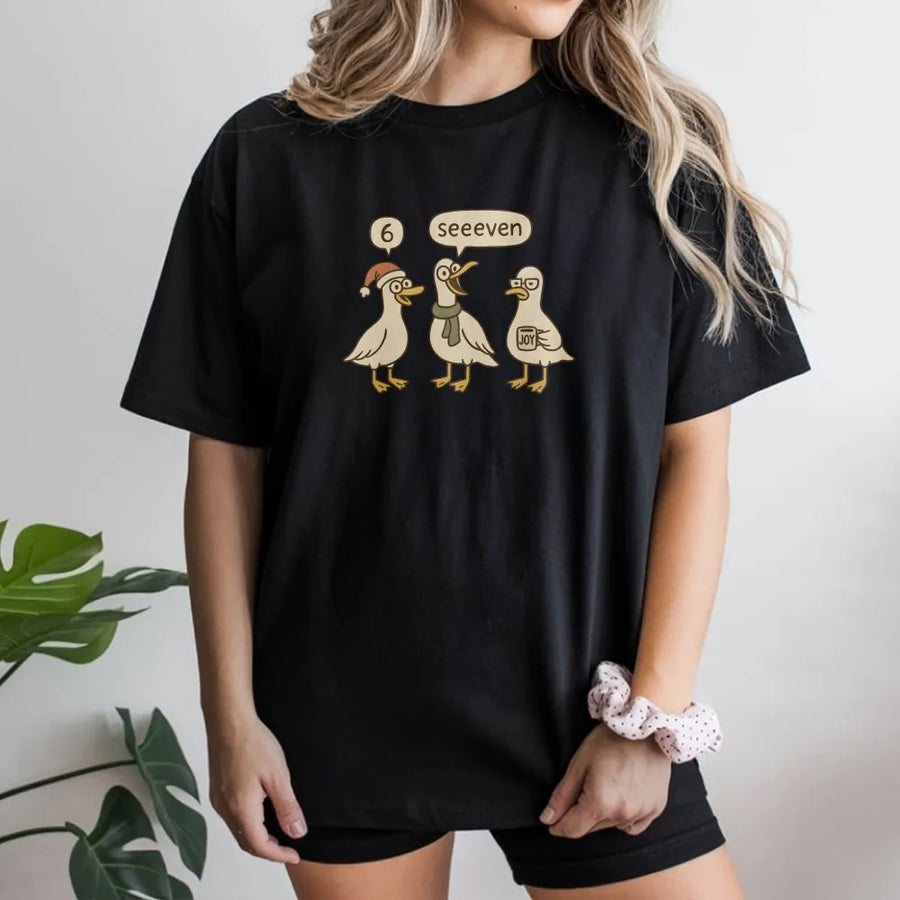 Six Seven Teacher T-Shirt | Funny Duck Pun Math Graphic | Premium Soft Cotton | Clever Christmas Gift for Educators
