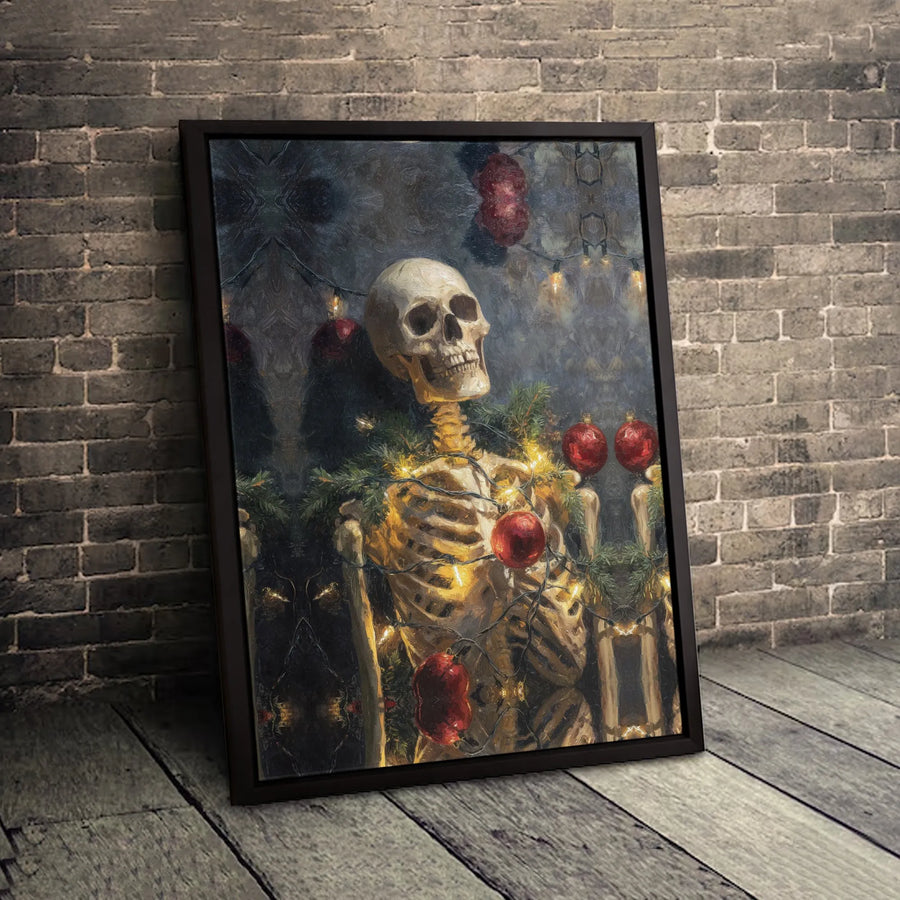 Skeleton Christmas Tree Wall Art | Gothic Holiday Canvas Print | Premium Fade-Resistant Decor | Spooky Xmas Gift for Horror Fans