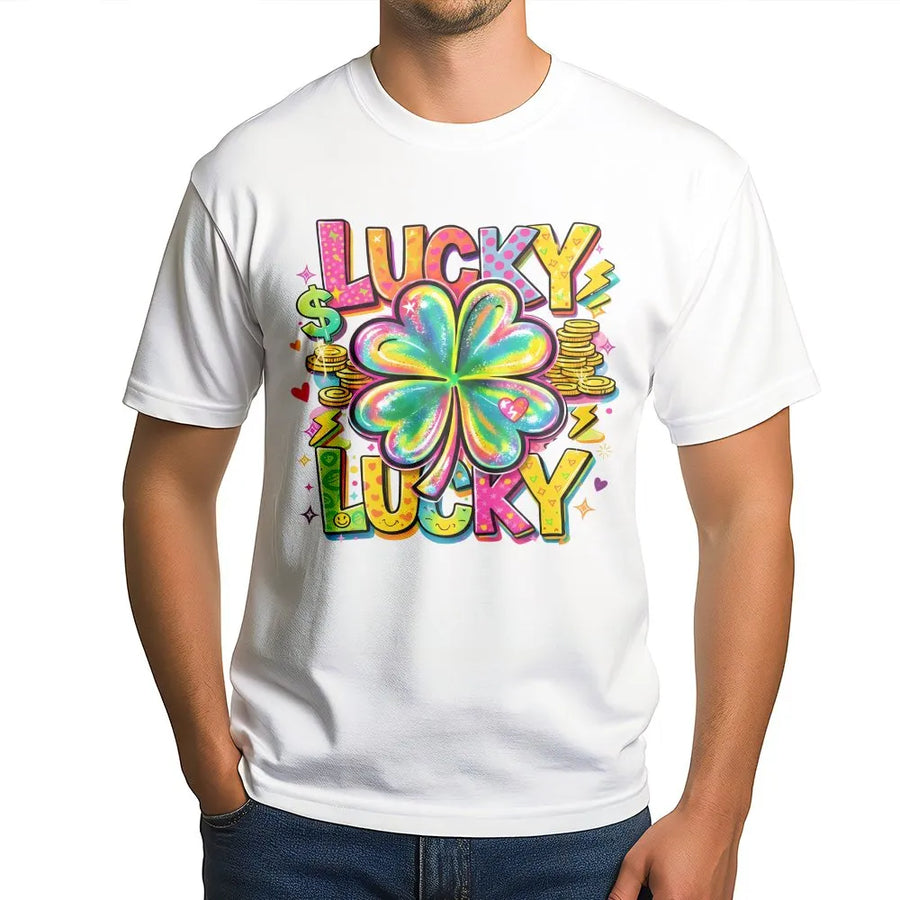 Lucky Shamrock T-Shirt | Rainbow Four Leaf Clover Graphic | Premium Soft Cotton Tee | St. Patricks Day Gift for Men and Women