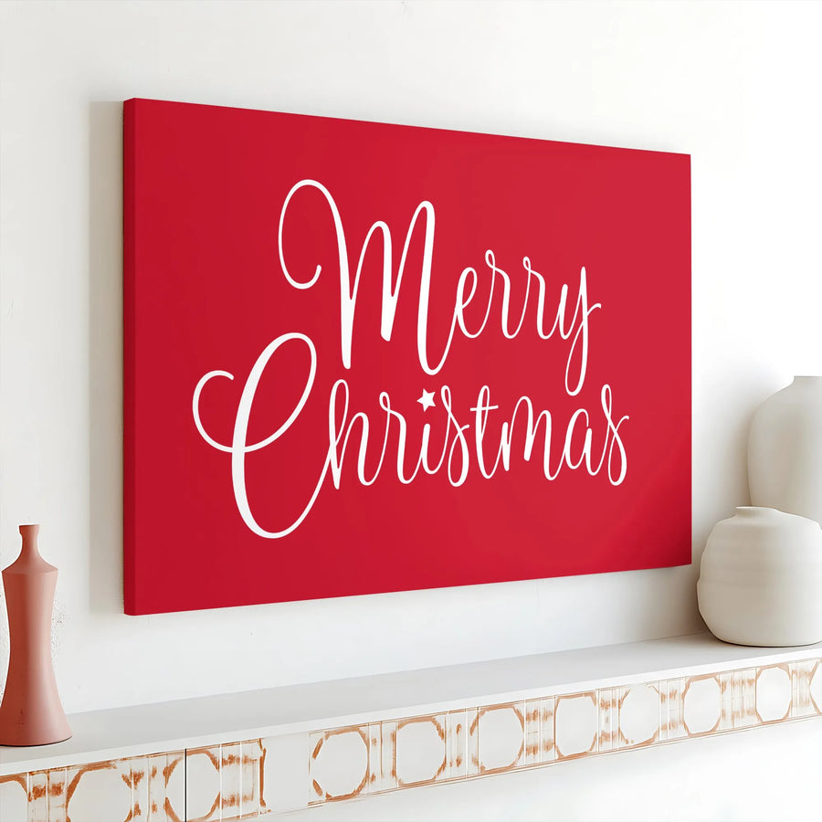 Merry Christmas Canvas Wall Art | Red Cursive Script Typography | Premium 1.25-Inch Gallery Wrap | Festive Holiday Home Decor Gift