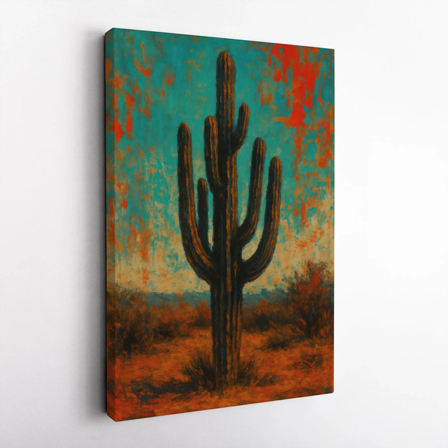 Saguaro Cactus Vertical Canvas | Abstract Desert Landscape Wall Art | Premium 1.25" Thick Gallery Print | Southwestern Home Decor Gift