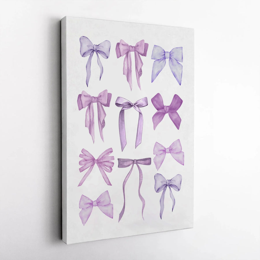 Purple Bows Wall Art | Watercolor Ribbon Illustration | Premium 1.25-Inch Gallery Canvas | Aesthetic Feminine Home Decor Print
