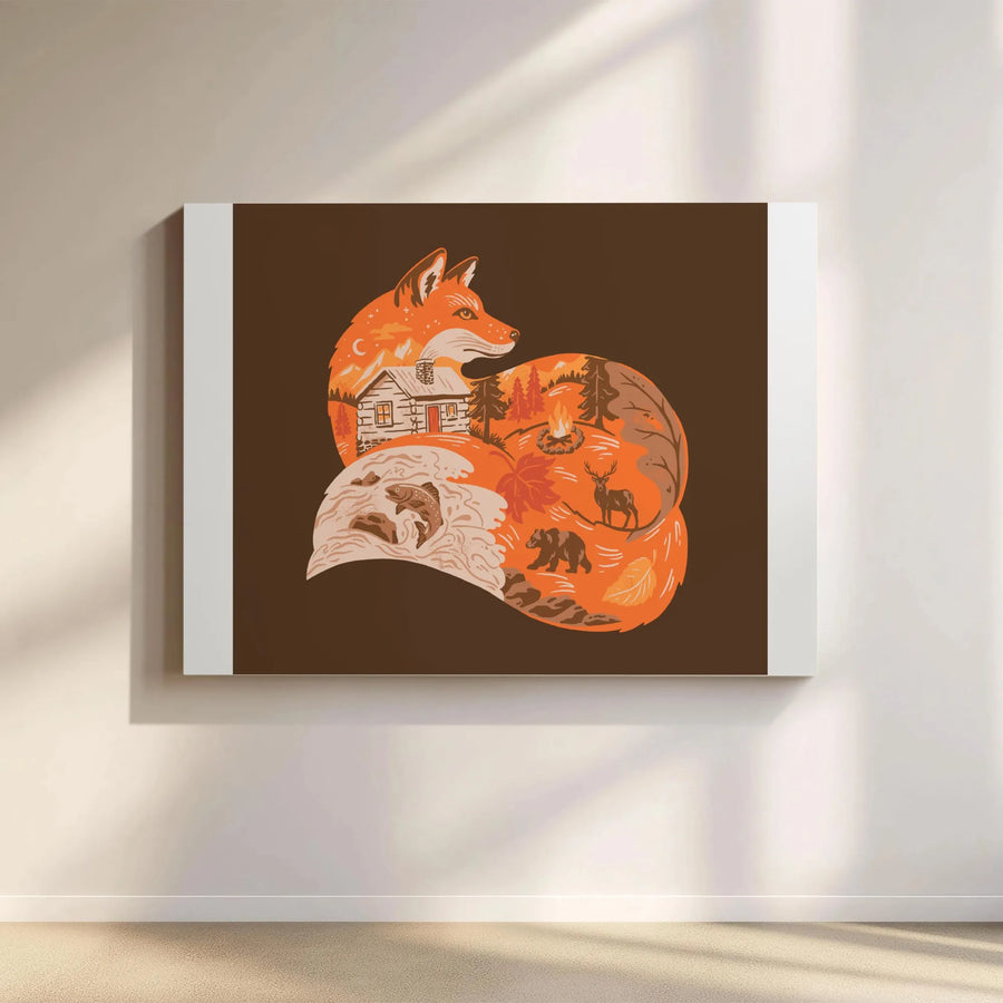 Fox Canvas Wall Art | Woodland Animal Silhouette Print | Premium Gallery Wrap Canvas | Gift for Nature Lover | Rustic Cabin Decor