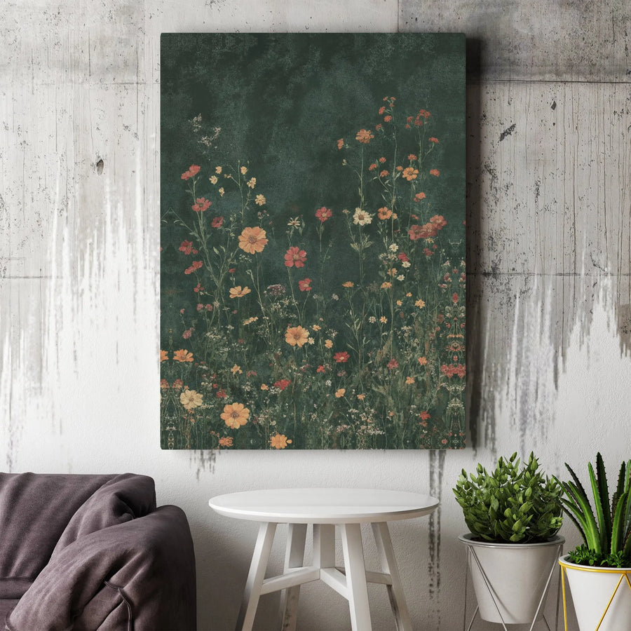 Dark Botanical Wall Art | Moody Wildflower Garden Print | Premium Framed Gallery Canvas | Elegant Floral Home Decor Gift