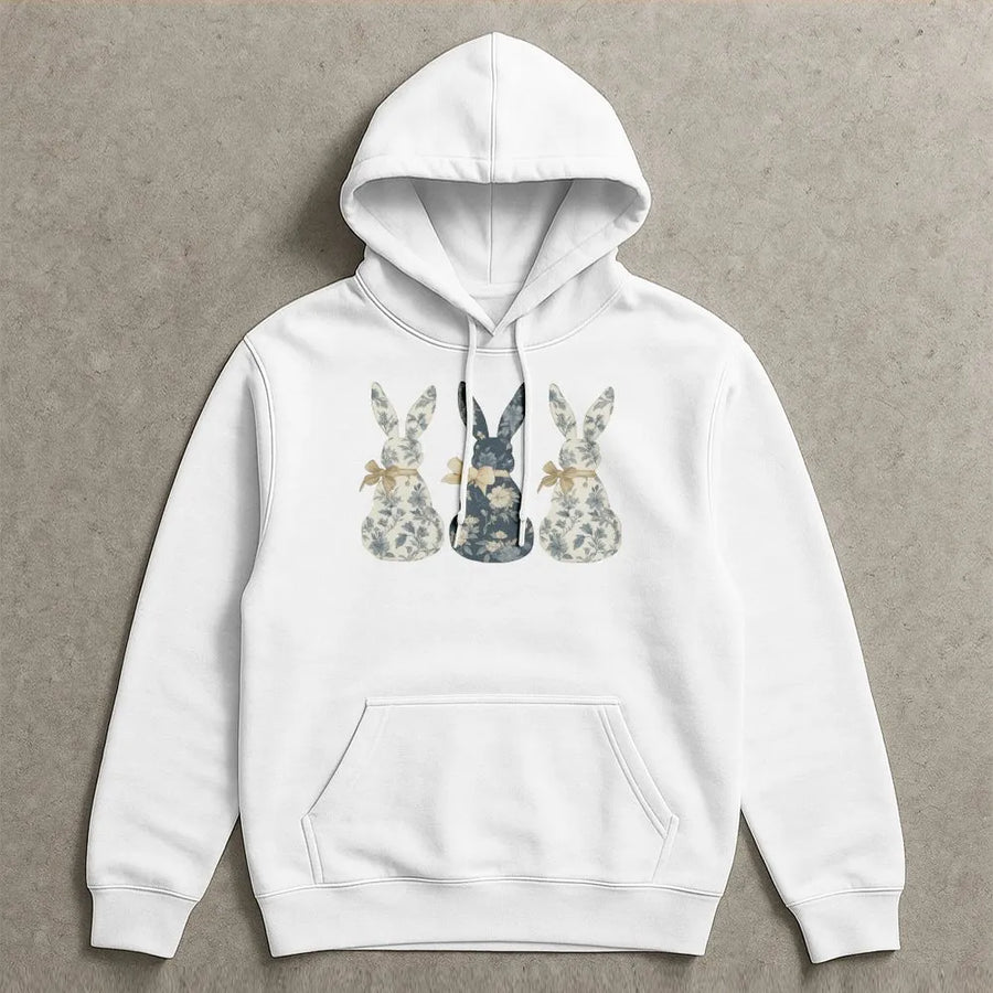 Floral Bunny Hoodie | Coquette Bow & Vintage Botanical Rabbit Graphic | Premium Soft Cotton Blend | Cute Cottagecore Easter Gift for Women