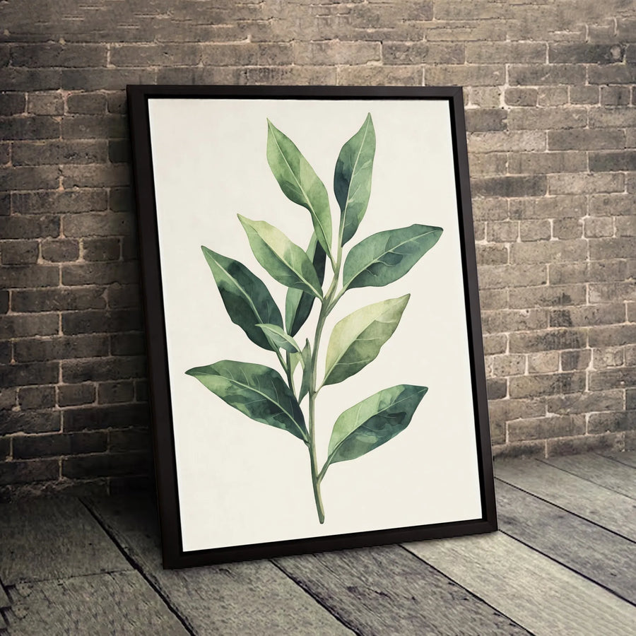 Watercolor Botanical Leaf Canvas Wall Art | Minimalist Green Plant Branch Print | Premium Fade-Resistant Gallery Wrap | Modern Home Office Decor Gift