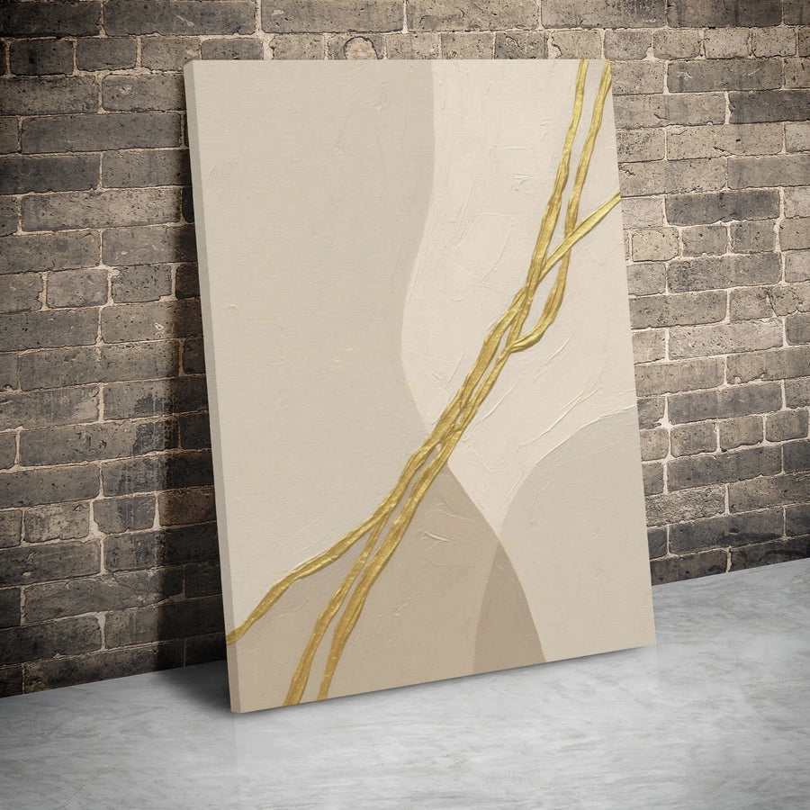 Abstract Neutral Wall Art | Textured Gold Line Minimalist Painting | Premium Gallery-Wrapped Canvas | Modern Home & Office Decor Gift