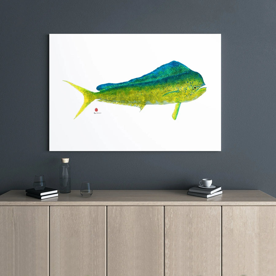 Mahi Mahi Fish Canvas Wall Art | Watercolor Dolphinfish Gallery Wrap | Premium Fade-Resistant Print | Nautical Coastal Home Decor Gift