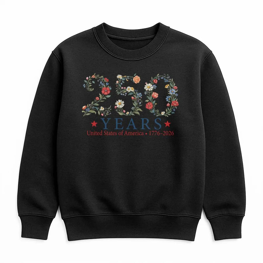 USA 250th Anniversary Sweatshirt | Floral Botanical 1776-2026 Design | Premium Unisex Crewneck | Patriotic History Buff Gift