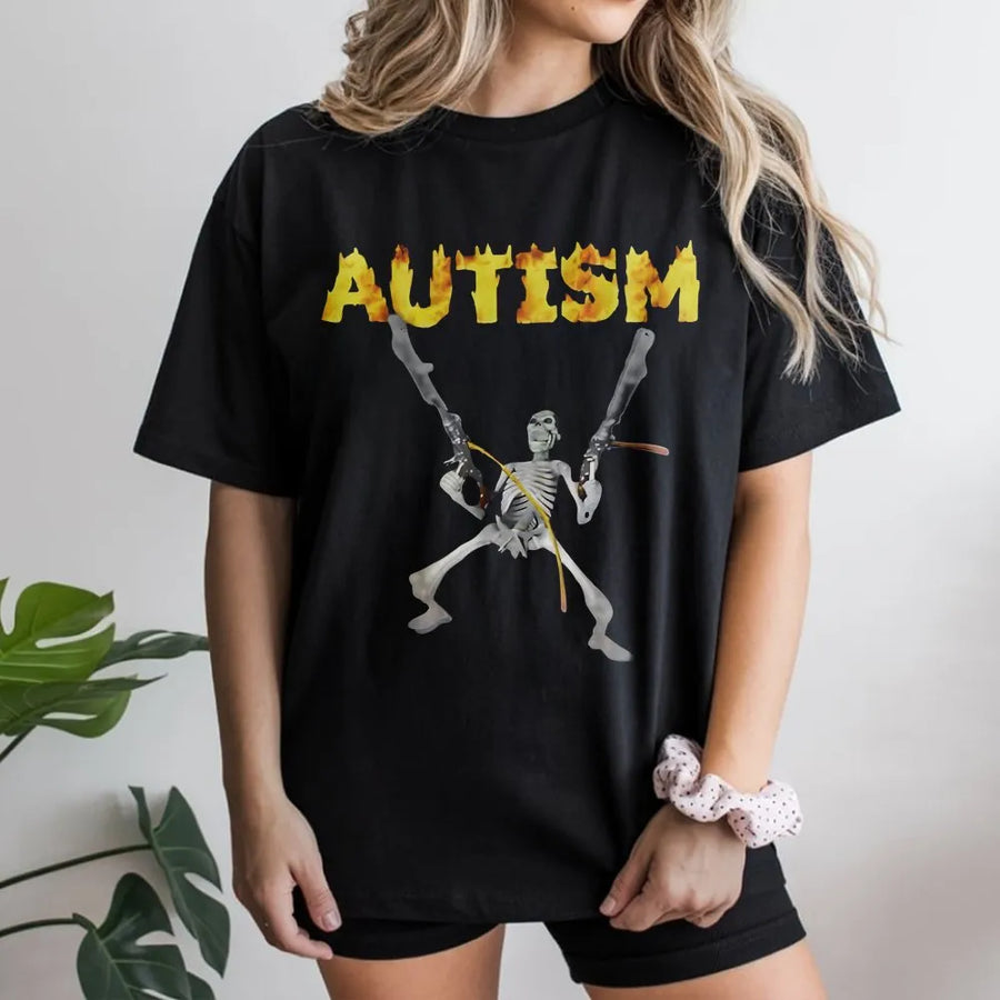 Autism Skeleton Meme T-Shirt | Funny Graphic Print Design | Premium Soft Cotton Tee | Humorous Neurodivergent Apparel Gift for Teens and Adults