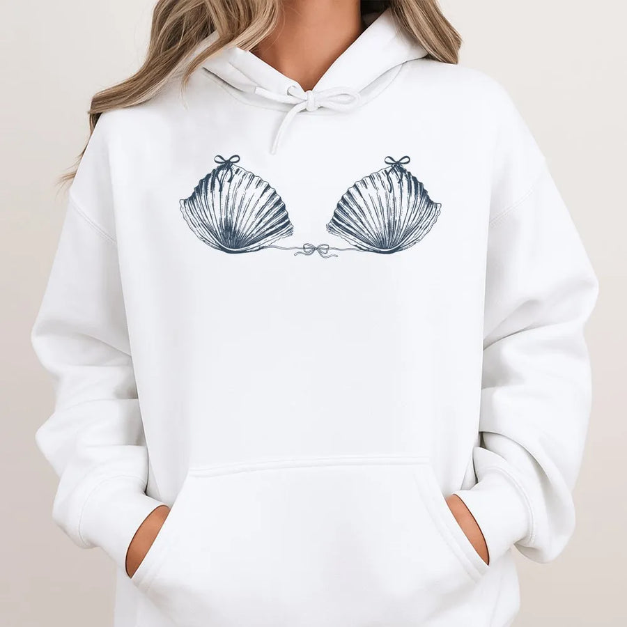Seashell Hoodie | Coquette Bow Seashell Bikini Graphic | Soft Cotton-Blend Unisex Fit | Unique Gift for Beach Lover & Mermaid Core Aesthetic