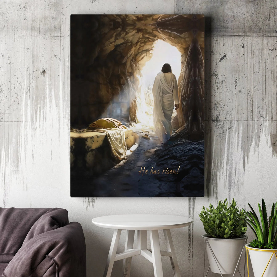 Jesus Resurrection Canvas Art | Empty Tomb 'He Has Risen' Painting | Premium Gallery Wrapped Canvas | Christian Wall Decor Gift