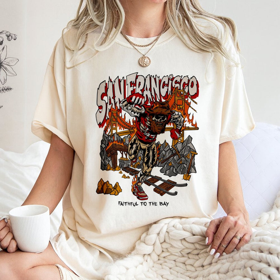 Vintage San Francisco Skeleton T-Shirt, 49ers Faithful To The Bay Football T-Shirt, Vintage 90s Graphic Style T-Shirt, Gift For Fans