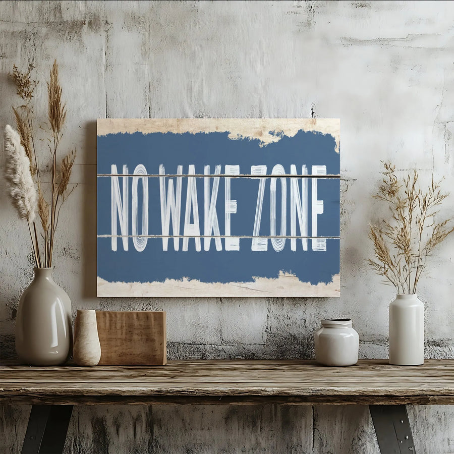 No Wake Zone Canvas Wall Art | Rustic Coastal Wood Plank Look Sign | Premium Gallery Wrapped Print | Lake House Decor Gift for Boater
