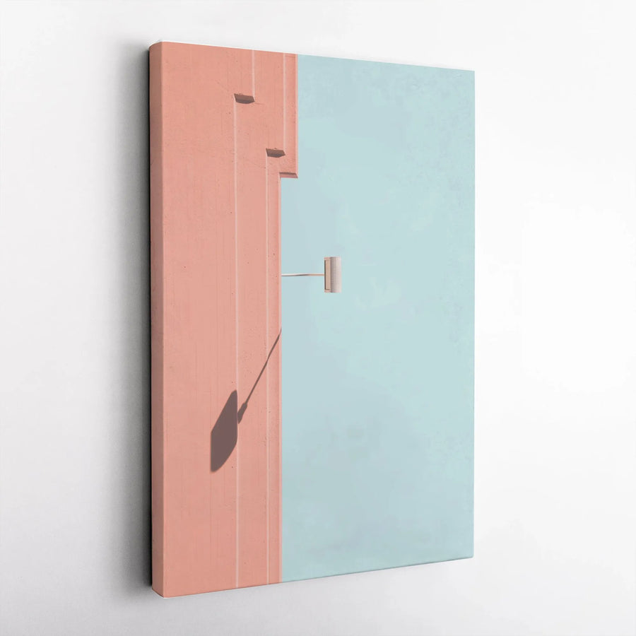 Minimalist Architecture Vertical Canvas | Pastel Pink and Blue Geometric Art | Premium Gallery Wrap Canvas | Modern Home Decor Gift