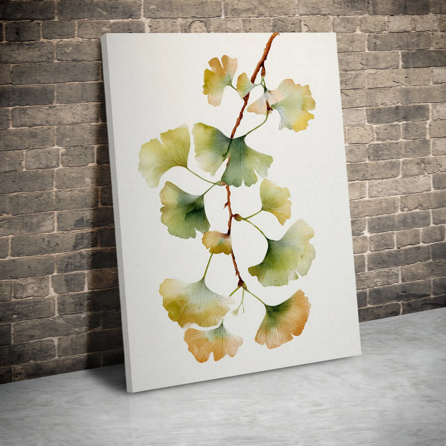 Ginkgo Biloba Canvas Wall Art | Watercolor Autumn Leaf Botanical Print | Gallery Wrapped Premium Material | Modern Nature Decor Gift