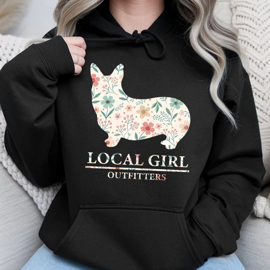 Floral Corgi Hoodie | Cute Dog Lover Graphic Sweatshirt | Premium Cotton Blend | Gift For Dog Mom & Corgi Owners