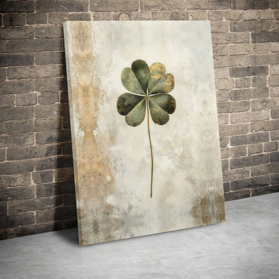 Four Leaf Clover Canvas Art | Vintage Botanical Illustration | Premium Gallery Wrapped Print | Good Luck Gift for Farmhouse Home Decor