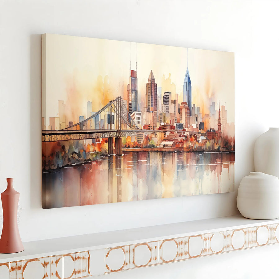 Nashville Skyline Canvas Wall Art | Watercolor Cityscape Print | Premium 1.25" Thick Canvas | Tennessee Home Decor Gift