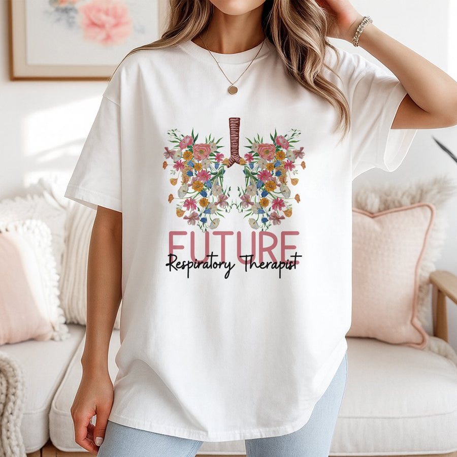 Future Respiratory Therapist T-Shirt | Floral Lungs Medical Design | 100% Cotton Premium Tee | Graduation Gift for Respiratory Therapy Student
