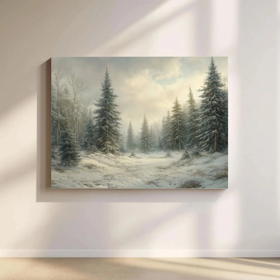 Winter Forest Snowy Landscape Canvas | Realistic Pine Tree Wall Art | Premium Gallery Wrapped 1.25" Profile | Serene Nature Decor for Living Room