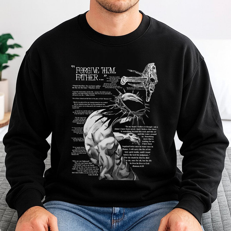 Forgive Them Father Bible Verse Sweatshirt | Crown of Thorns Christian Graphic | Premium Cotton Blend | Faith-Based Religious Gift for Men and Women