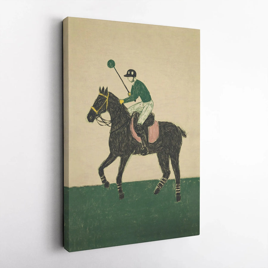 Polo Player Horse Art Print | Equestrian Sport Sketch Wall Decor | Premium 1.25-Inch Gallery Canvas | Sophisticated Home Office Gift